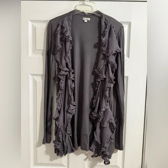 Anthropologie Gray Ruffle Cardigan - Large - NWOT - Picture 1 of 6